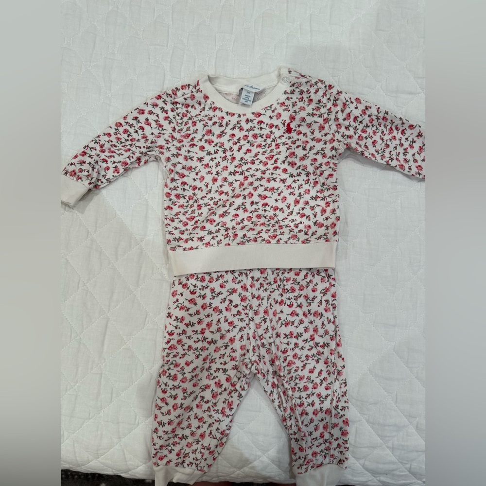 Ralph Lauren Baby Girl Matching Set - Red and White Floral 9M